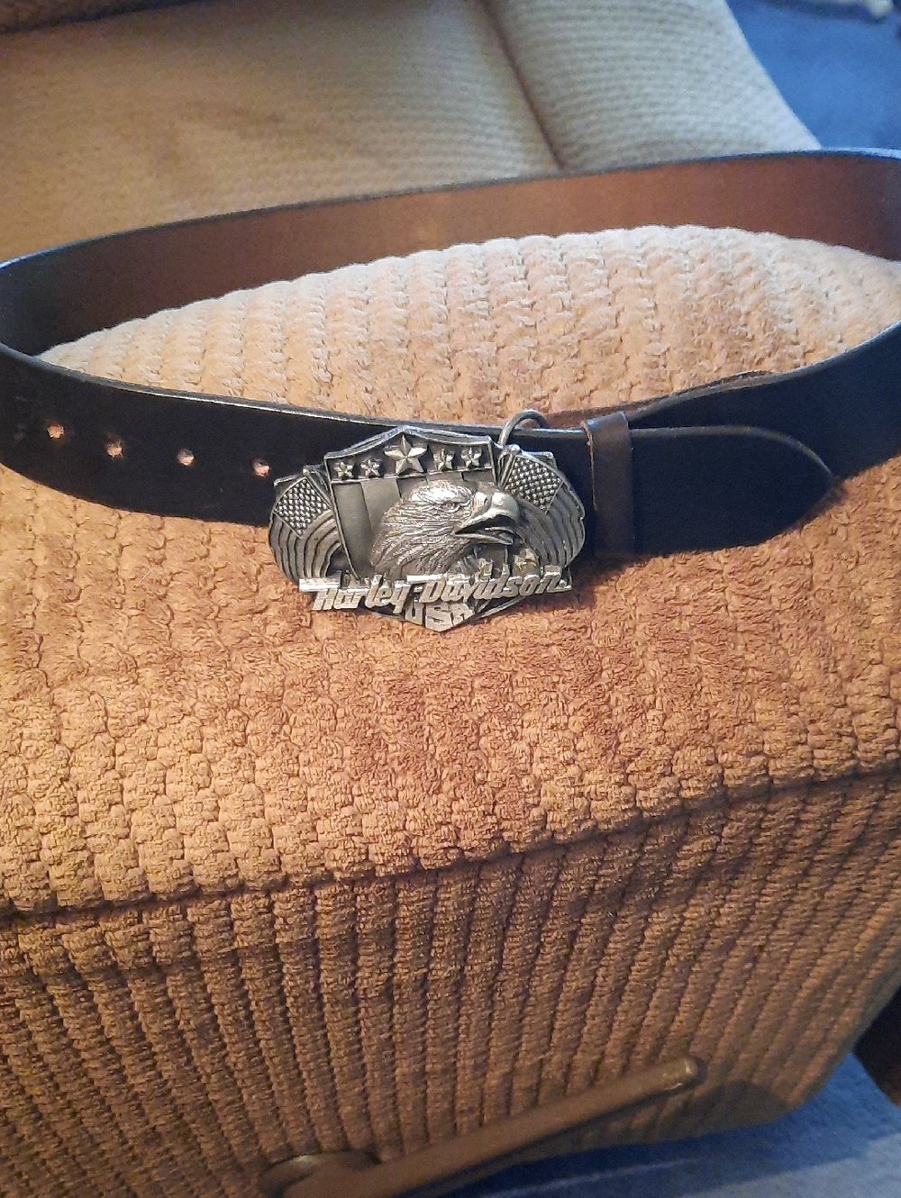 Harley-Davidson Brown Leather Belt with Silver Eagle Buckle